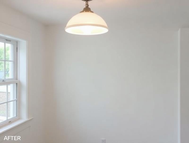 Same kitchen wall after professional repair and new light fixture