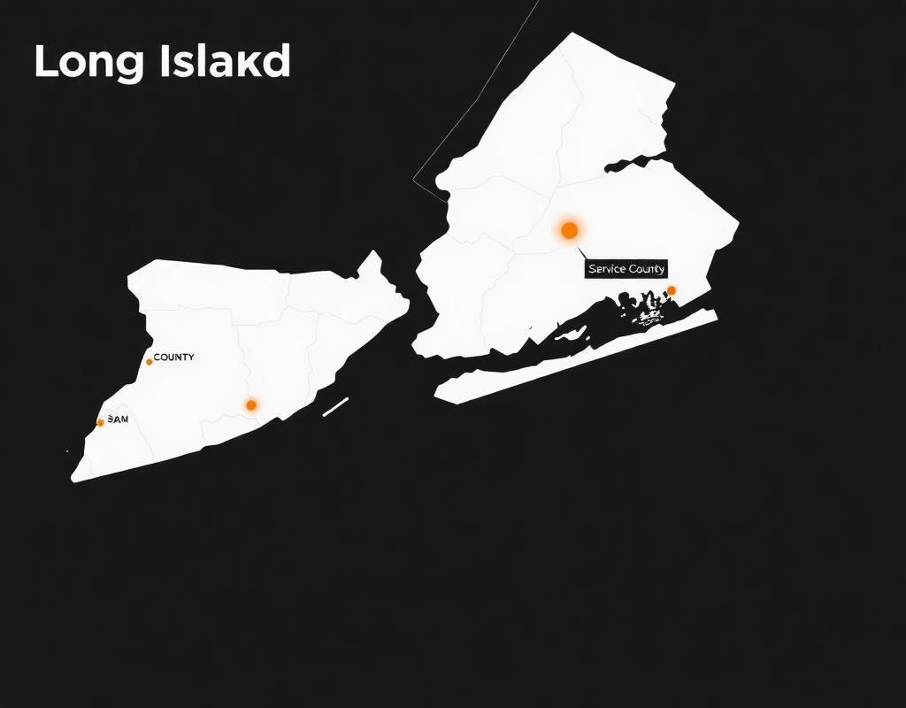 Apex Handyman service area map covering Nassau County, Suffolk County, and New York City
