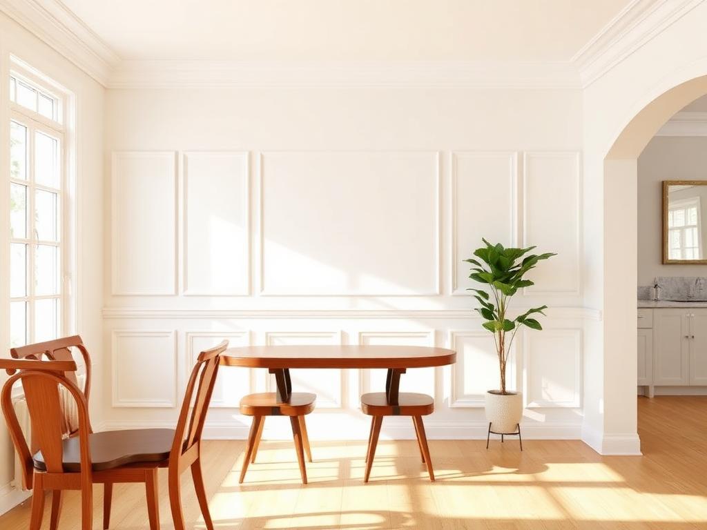 White wainscoting wall molding panels installed in a dining room